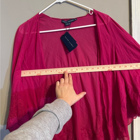 NWT Ralph Lauren Fuchsia Lightweight Open Draped Embroidered Cardigan Sweater - Picture 7 of 9